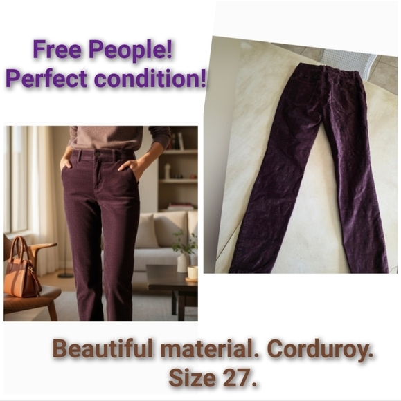 *SOLD****FREE PEOPLE Corduroy Pants We The Free Deep Purple Size 27. - Picture 3 of 12
